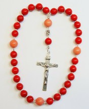 Anglican Episcopal Rosary Coral Beads &amp; Sterling Silver Cross - £153.96 GBP