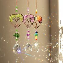 Tree Of Life Heart Shaped Suncatchers - Chakra Stones - Prism Pendant - ... - $25.73