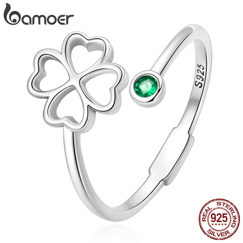 925 Sterling Silver Lucky Simple Four Leaf Clover Ring for Women Fine Jewelry Da - £18.47 GBP