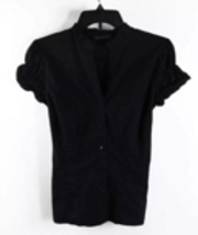 Zara Woman Black Mock Neck Cinched Cap Sleeve Button-Down Short Sleeve T... - $14.99