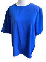 Royal Blue Short Sleeve Blouse Size 14/16 Thin Shoulder Pads Jack Mulqueen - $12.99