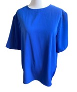 Royal Blue Short Sleeve Blouse Size 14/16 Thin Shoulder Pads Jack Mulqueen - $12.99