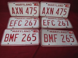3 Matching Pairs Vintage Maryland 1980 License Plates Plate MD Red White - £38.93 GBP