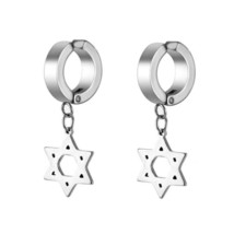 Jewish Star of David Drop Dangle Hoop Earrings Men Women Stainless Steel Jewelry - £11.29 GBP