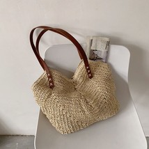 Casual Large Capacity Straw Shopping Tote Bag  Woven Women  Bags Summer Beach Tr - £53.21 GBP
