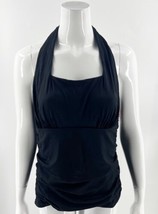 Lands End Tankini Swimsuit Top Womens Size 12 Black Solid Square Neck Halter NEW - $44.55