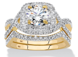 Round Cz Halo Engagement Gp 2 Ring Set 18K Gold Sterling Silver 6 7 8 9 10 - £157.26 GBP