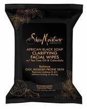 SHEA MOISTURE African Black Soap Facial Wipes 30 Count (3 Pieces) - £33.56 GBP