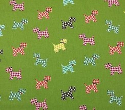 P KAUFMANN HOTTIE SCOTTIE SPROUT LIME GREEN DOGS PUPPY FABRIC BY THE YAR... - $9.74