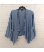 Karen Kane Cardigan Womens Small Blue Chambray Fringe Roll Tab Sleeve Te... - $570.01 MXN