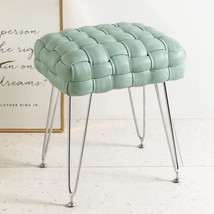 Leather Vanity Stool, Upholstered Makeup Bench, Rectangle Ottoman, Mint Green. - £61.29 GBP