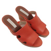 Etcetera Orange Sherbet Leather Peep Toe Cork Wedge Heels Slip On Womens... - $34.65