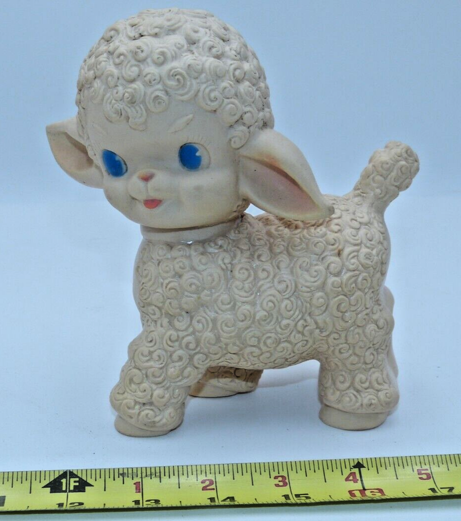 Primary image for Vintage 1955 Sun Rubber Co. Lamb Sheep Toy Doll Head Turns