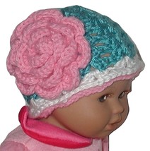 Turquoise Baby Hat Preemie Girls, Preemie Girls Hat Pink White Turquoise - £8.75 GBP