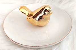 Gold Bird on White Dish Plate Key Bowl Jewelry Organizer Office Supplies... - €7,66 EUR