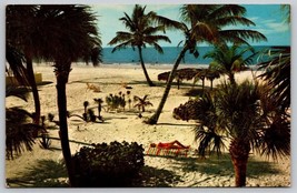 Vintage Beach palm trees people Florida Postcard seascape 50/60s - £5.44 GBP