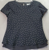 Jessica Howard Blouse Top Women Petite 4 Black Polka Dot Short Sleeve Round Neck - £13.75 GBP