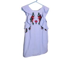 ZARA Size Medium Light Blue Sleeveless Ruffle Front Embroidered Dress Pockets - £9.64 GBP