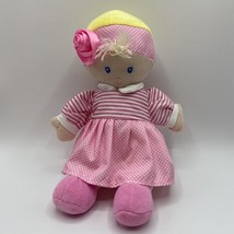 Kids Preferred Pink Soft Baby Doll Plush Satin Flower Dot Dress Blonde Blue Eye - £9.51 GBP