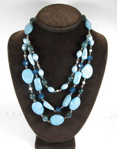 3 Strand Shades of BLUE BEADED NECKLACE Vintage Imitation Turquoise Beads 19 22&quot; - £13.41 GBP