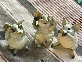 Kitty&#39;s Critters Set Of 3 Pigs Hear No Evil See No Evil Speak No Evil Figurines - £23.49 GBP