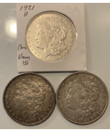 Lot of Three Morgan Silver Dollars. - £98.86 GBP