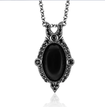 Black Rhodium Silver with 1/4 CT Diamond &amp; Black Onyx Maleficent Villain Pendant - £111.61 GBP