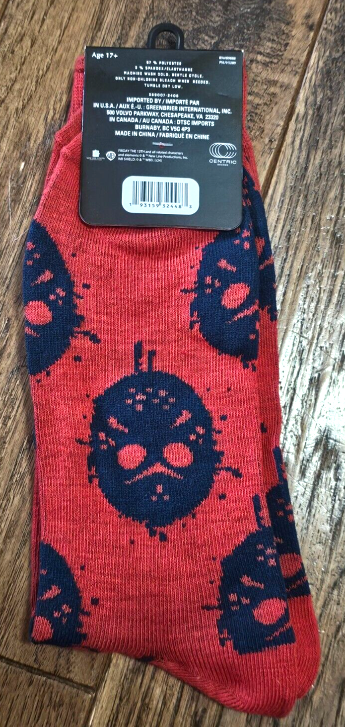 Friday The 13th Jason Voorhees Crew Socks 6-12 Adult Red & Blue Item image 2