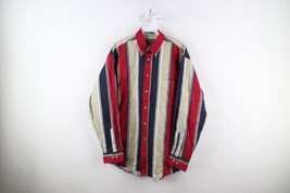 Deadstock Vtg 90s Streetwear Mens Medium Striped Color Block Button Down Shirt - £39.52 GBP