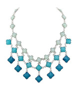 Diamond Shaped Jewel Necklace Aqua Fashion Jewelry Colored Stone Free Sh... - $33.83 CAD