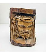 Vintage Wood Art Jesus Face Head Hand Carved Tree Trunk Bark Statue Scul... - $36.29