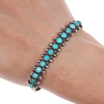 6.25&quot; 30&#39;s-40&#39;s Zuni silver turquoise snake eye row cuff bracelet - £183.24 GBP