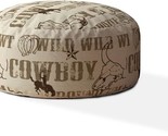 24&quot; Brown Cotton Round Cowboy Pouf Ottoman - $232.99