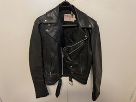 Vintage Leather Motorcycle Jacket Men&#39;s Excelled Brand Black Coat Size 38 Large - £273.80 GBP