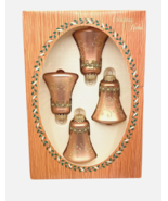 Vtg Krebs Glass Bell Shaped Christmas Ornaments Set of 4 Pink Rose Gold ... - $23.01 CAD