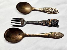 Vintage DISNEY Flatware Lot Of 3 Spoons &amp; Fork - MICKEY MOUSE, PUSS-N-BOOTS - $19.78