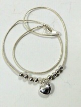Silver tone metal Puffed Heart pendant ball sliders beads necklace 18&quot;L new - £15.91 GBP