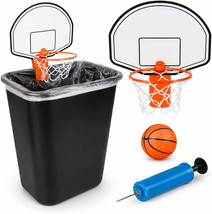 Mini Basketball Hoop Trash Can Set, Includes Clip-On Hoop with Backboard - $23.44