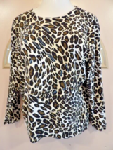 PerrieWomens 1X Top Leopard Animal Print Sweater Long Sleeve Bling - £19.32 GBP