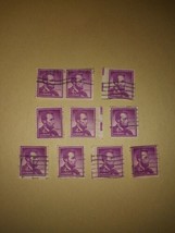 Lot #10 10 1954 Lincoln 4 Cent Cancelled Postage Stamps Purple Vintage VTG... - $14.85