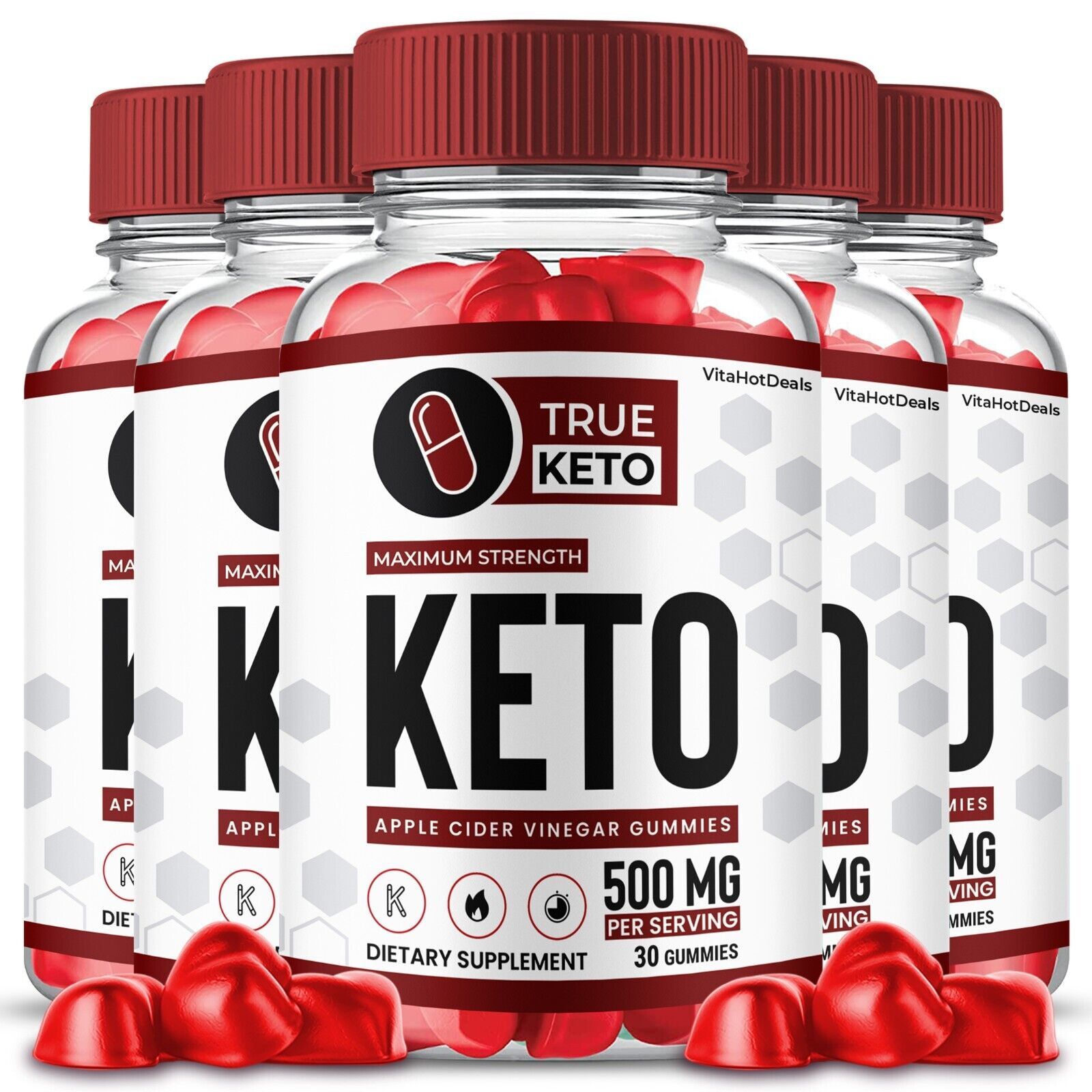 5 Pack True Keto ACV Gummies Apple Cider Vinegar Max Strength