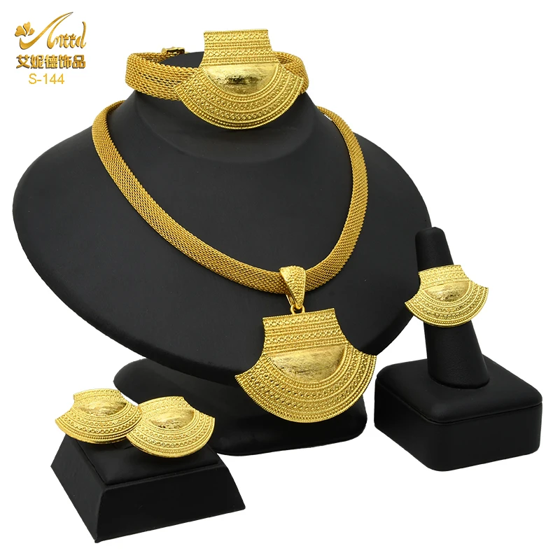 Dubai 24K Gold Color Jewelry Set For Women African Nigerian Necklace Set Earring - £26.49 GBP