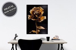 PRINTABLE wall art, Single Rose dipped in Gold Print I Portrait | Download - £2.78 GBP