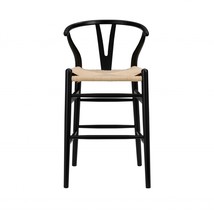 38&quot; Black Solid Wood Counter Stool With Natural Seat - £450.77 GBP
