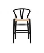 38&quot; Black Solid Wood Counter Stool With Natural Seat - £449.46 GBP