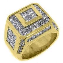 18k Yellow Gold Mens Invisible Princess Cut Diamond Ring 5.62 Carats - £5,941.61 GBP