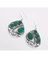 Vintage Green Boho Water Drop Metal Artisan Carved Spiral Earrings - $14.99