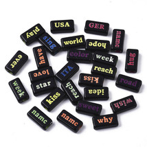 20 Rectangle Word Beads Assorted Lot Black Neon Acrylic Jewelry Supplies 15mm - £3.40 GBP