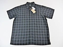 Marc Edwards Mens Black Plaid Short Sleeve Button Front Linen Blend Shirt Large - £27.10 GBP