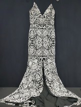 Monique Lhuillier Dress Gown Sz 4 Black White Brocade Tindale Spaghetti ... - $349.95